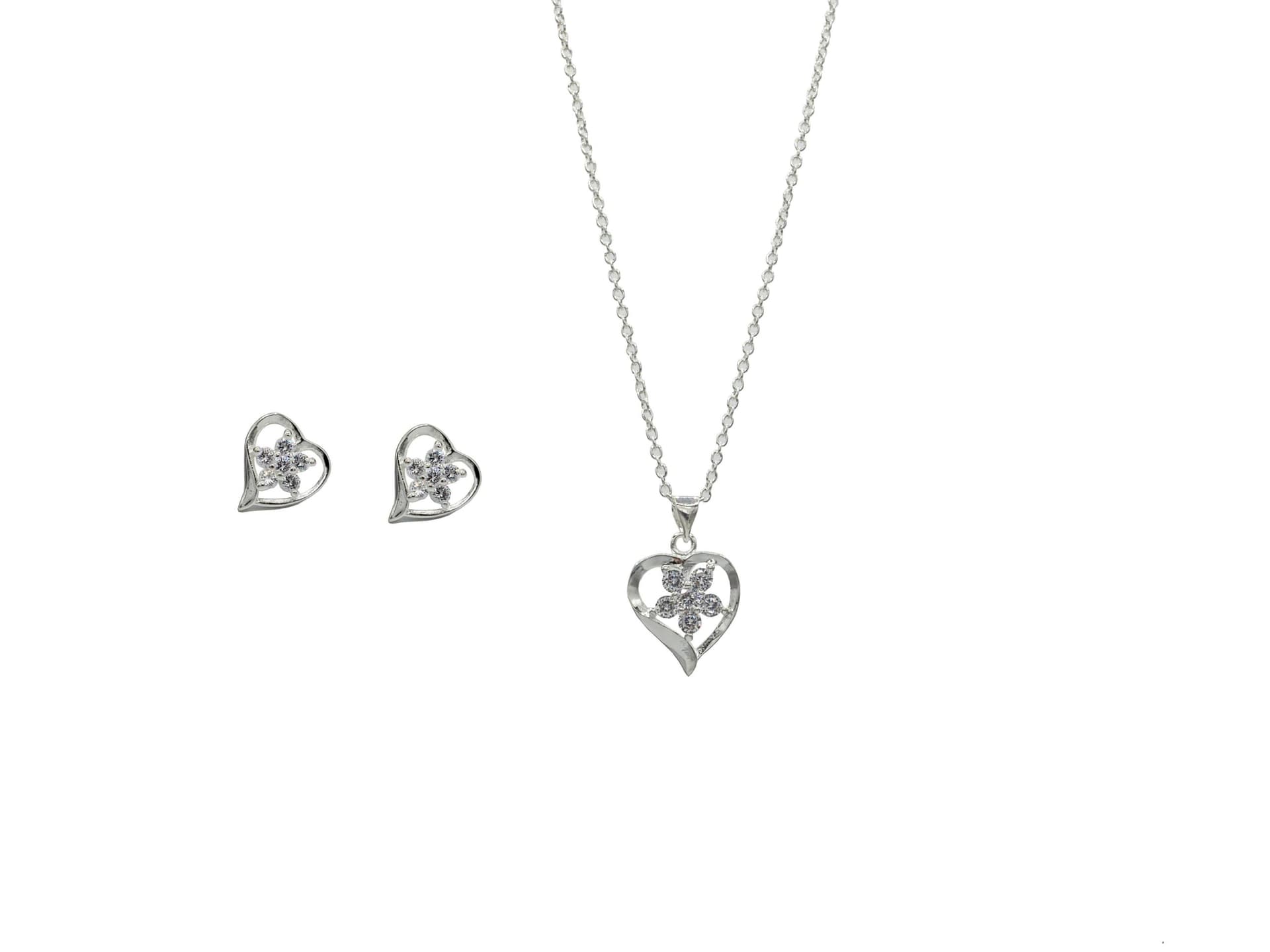 Sterling Silver CZ Star Burst Heart Jewelry Set