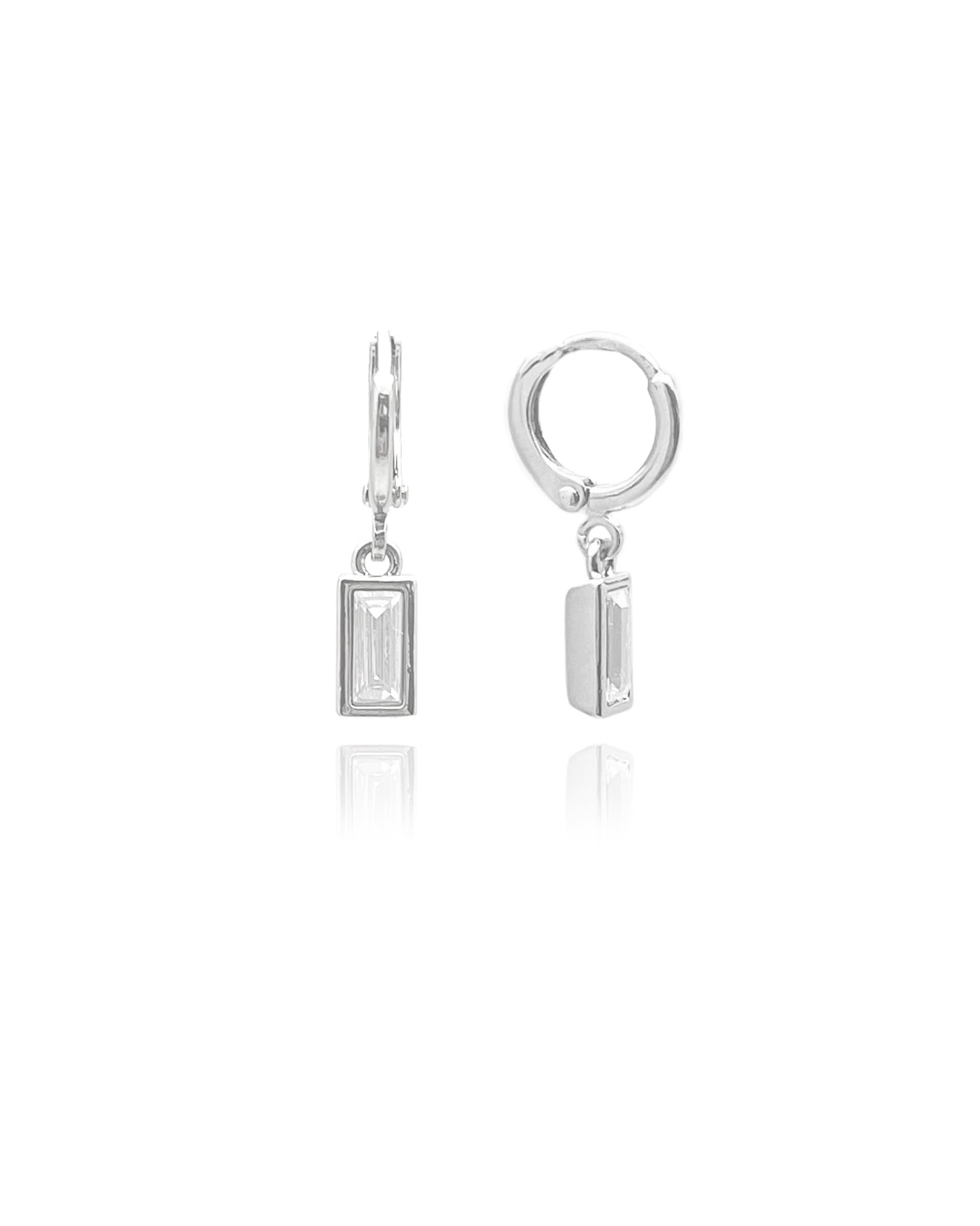 Silver-Tone Huggie With Crystal Drop Earrings