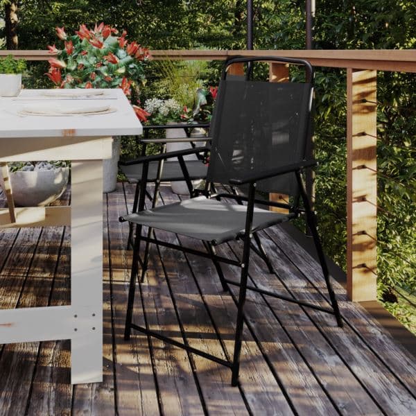 Set of 2 All-Weather Textilene Patio Sling Chairs with Armrests - Black
