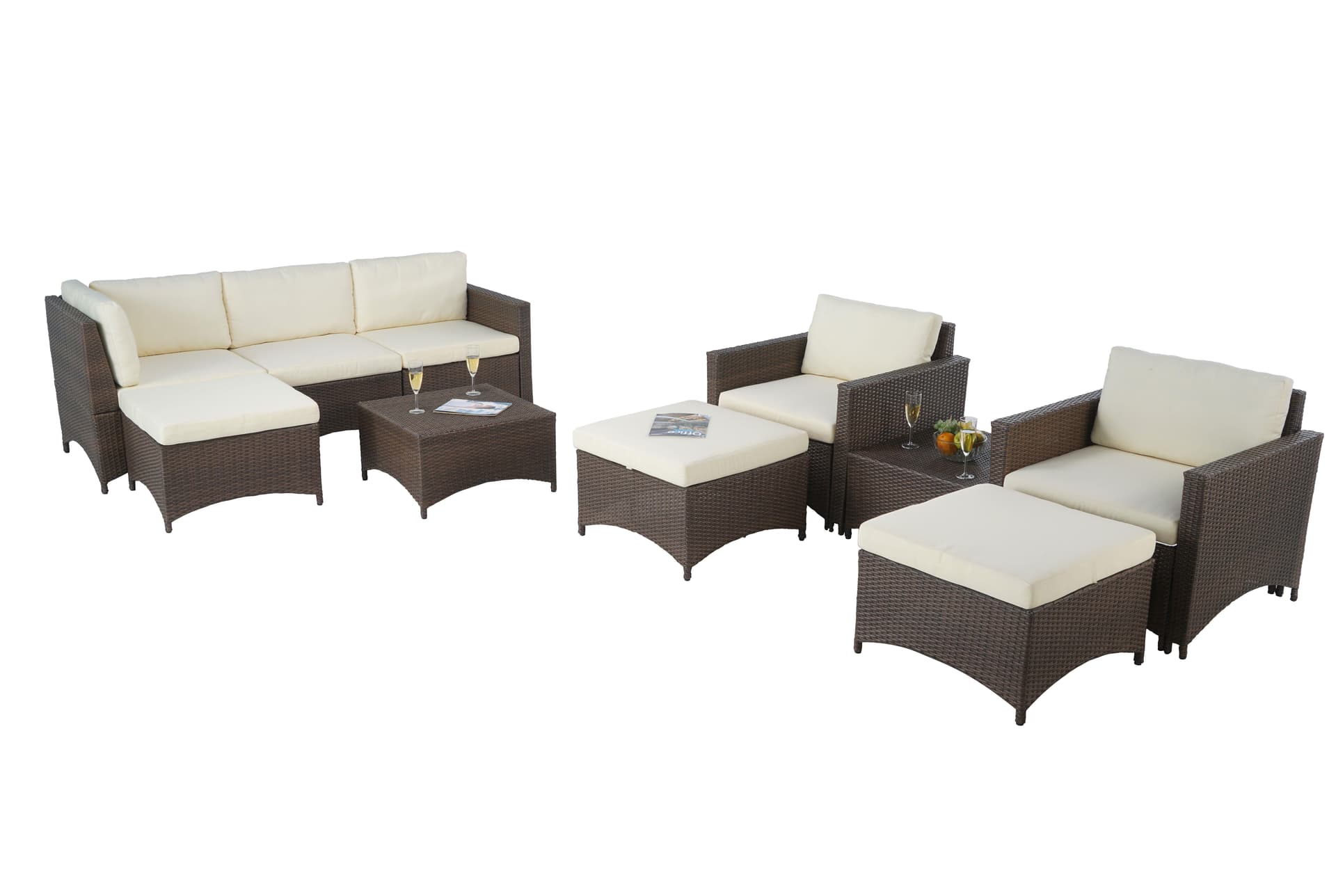 Studio Shine Sectional Sofa w/2 Armchairs, 2 Ottoman & Coffee Table Set