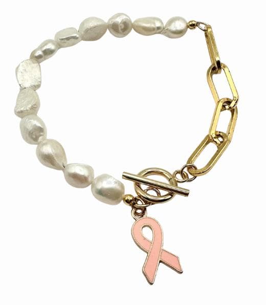 Pearl and Paperclip Breast Cancer Awareness Bracelet