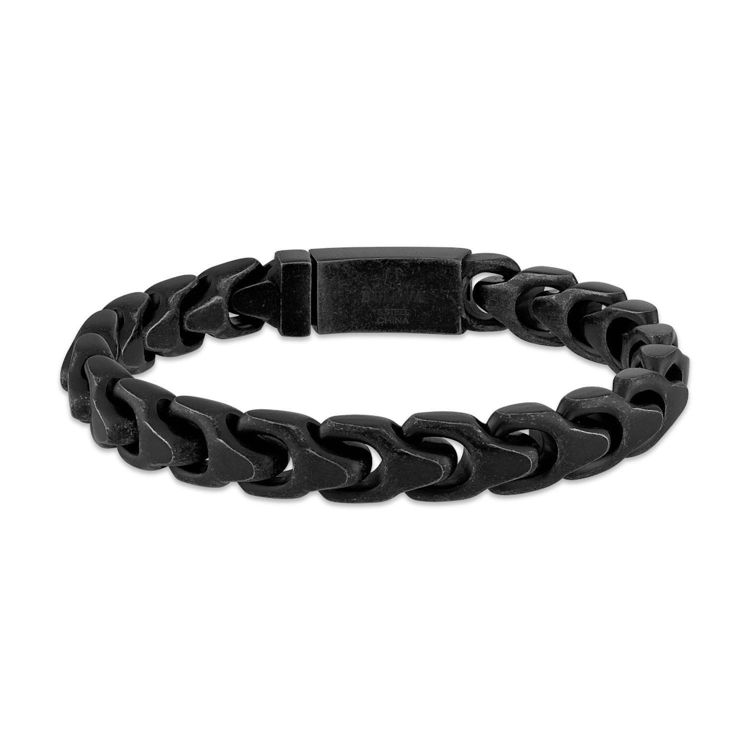 Bulova Link 10mm Antiqued Black Stainless Steel Bracelet 8.5"
