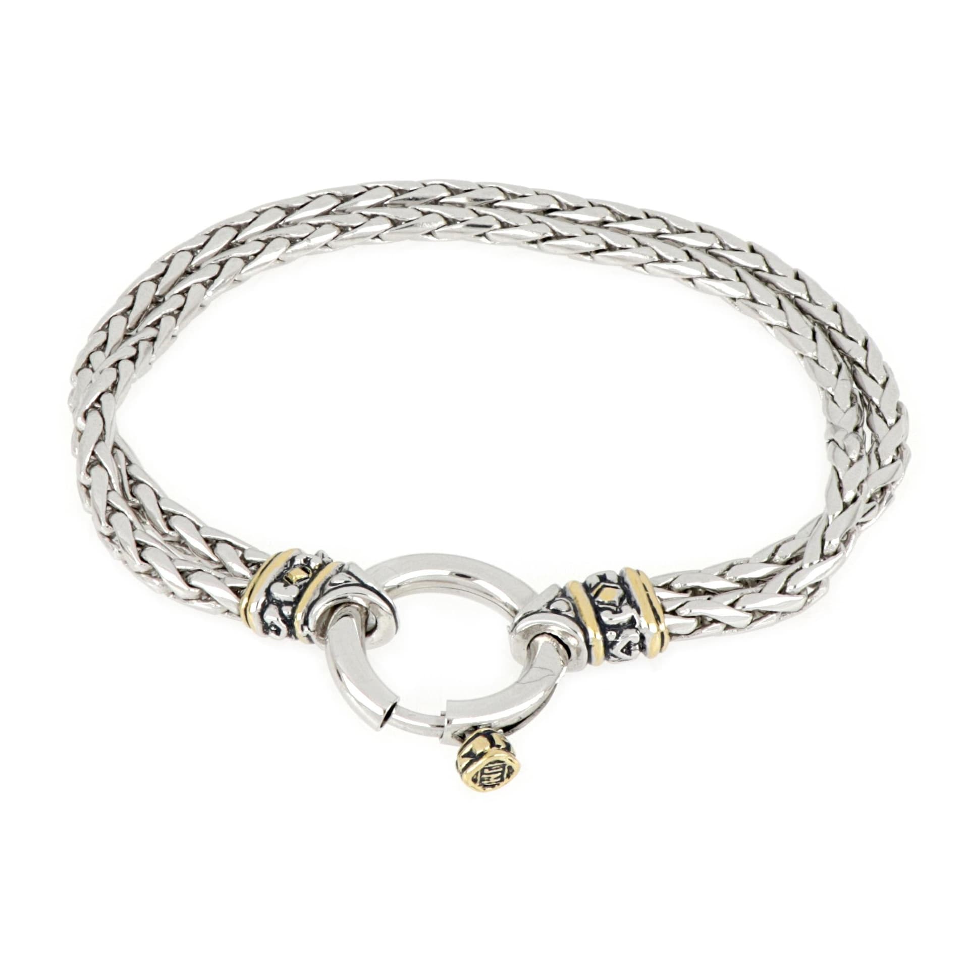 Celebration Rhodium Smooth Wheat Bracelet with gold tips and a Spring Ring 7"