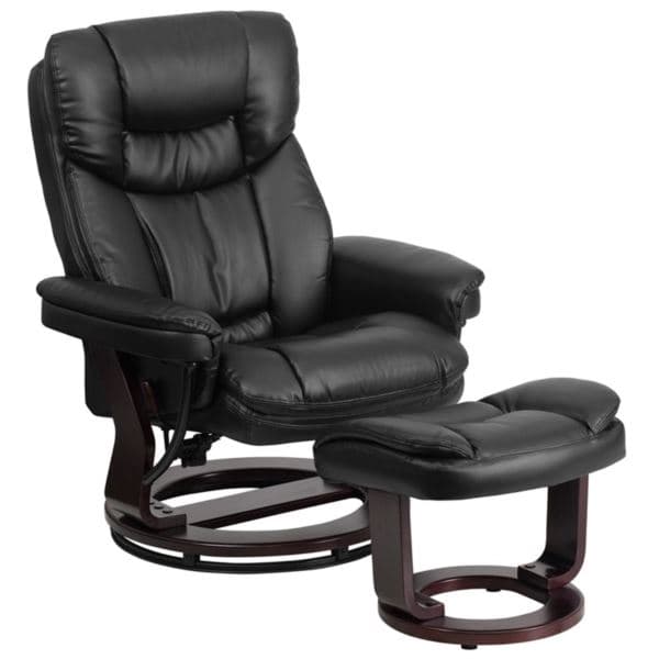 Black Multi-Position Recliner and Curved Ottoman