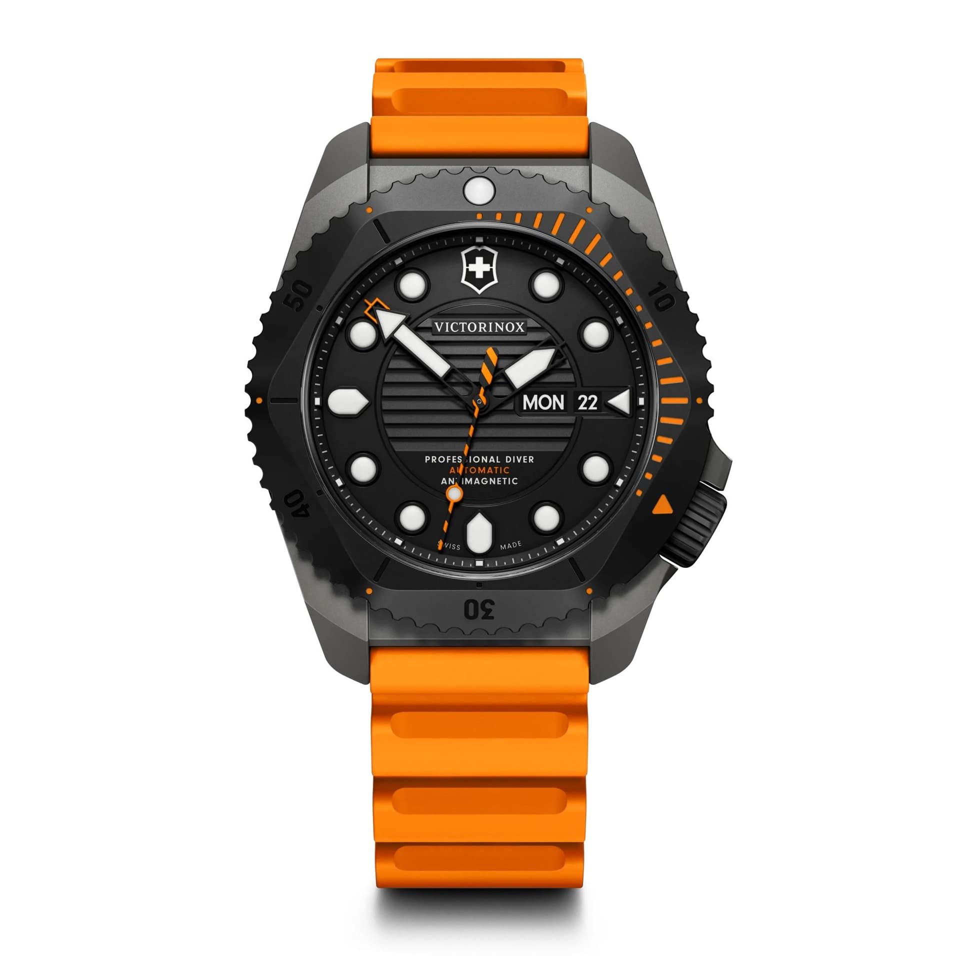 Dive Pro Auto 43mm, Grey Titanium Case, Black Titanium Bezel, Black Dial, Orange Rubber Strap
