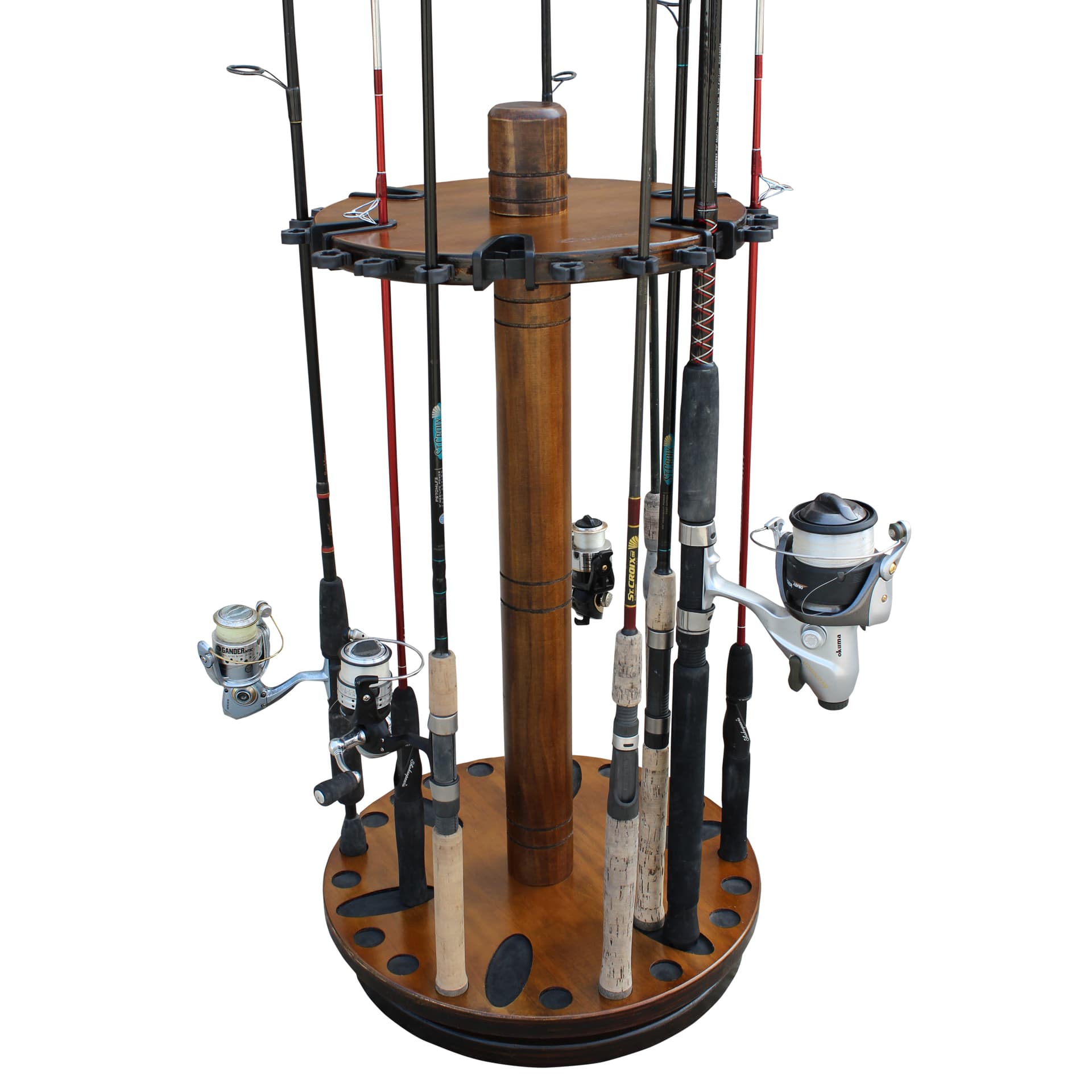 30-Fishing Rod Round Storage Rack - Dark Stain