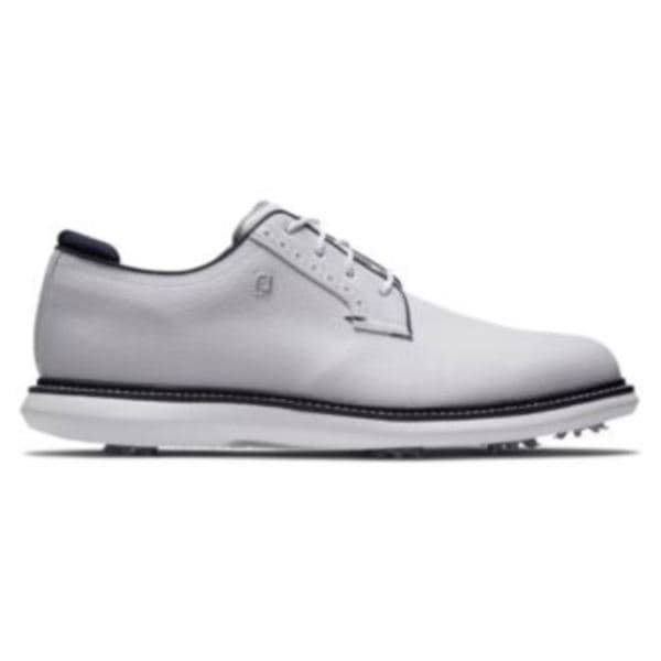 FootJoy Traditions Blucher Men's Spiked Golf Shoes - White/White/Navy/11.5 Medium
