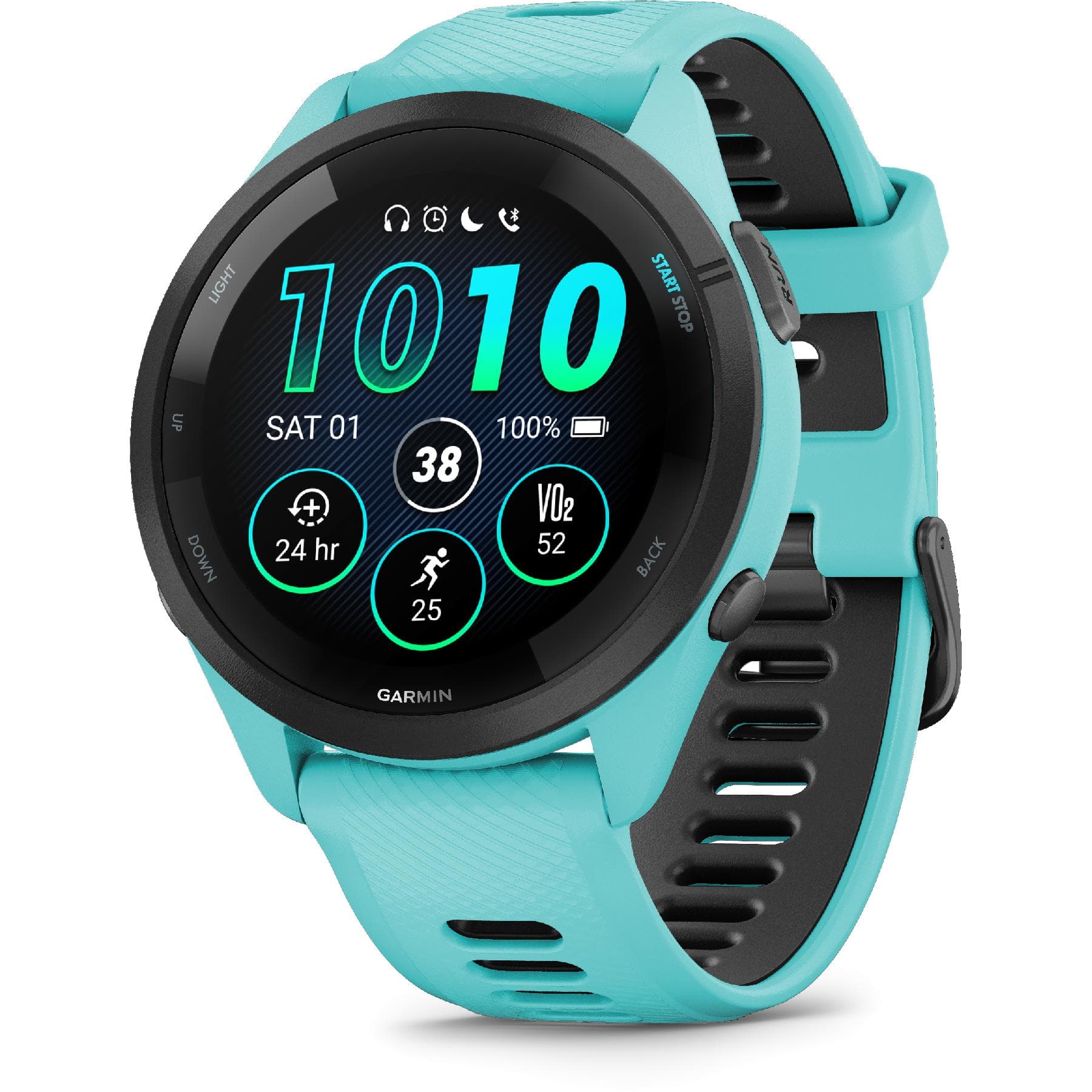 Forerunner 265 Black Bezel and 46mm Aqua Case with Aqua Silicone Band