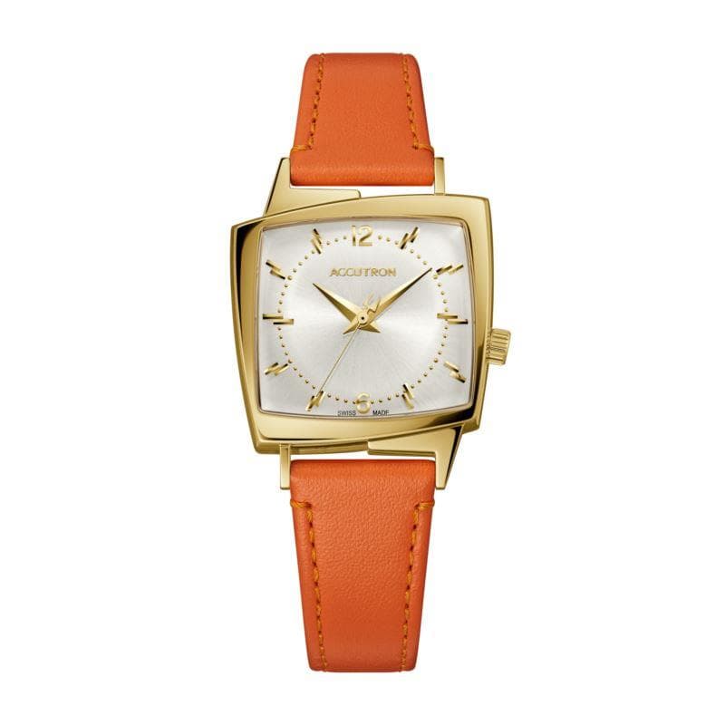 Legacy Orange Leather Strap Watch Silver White Dial