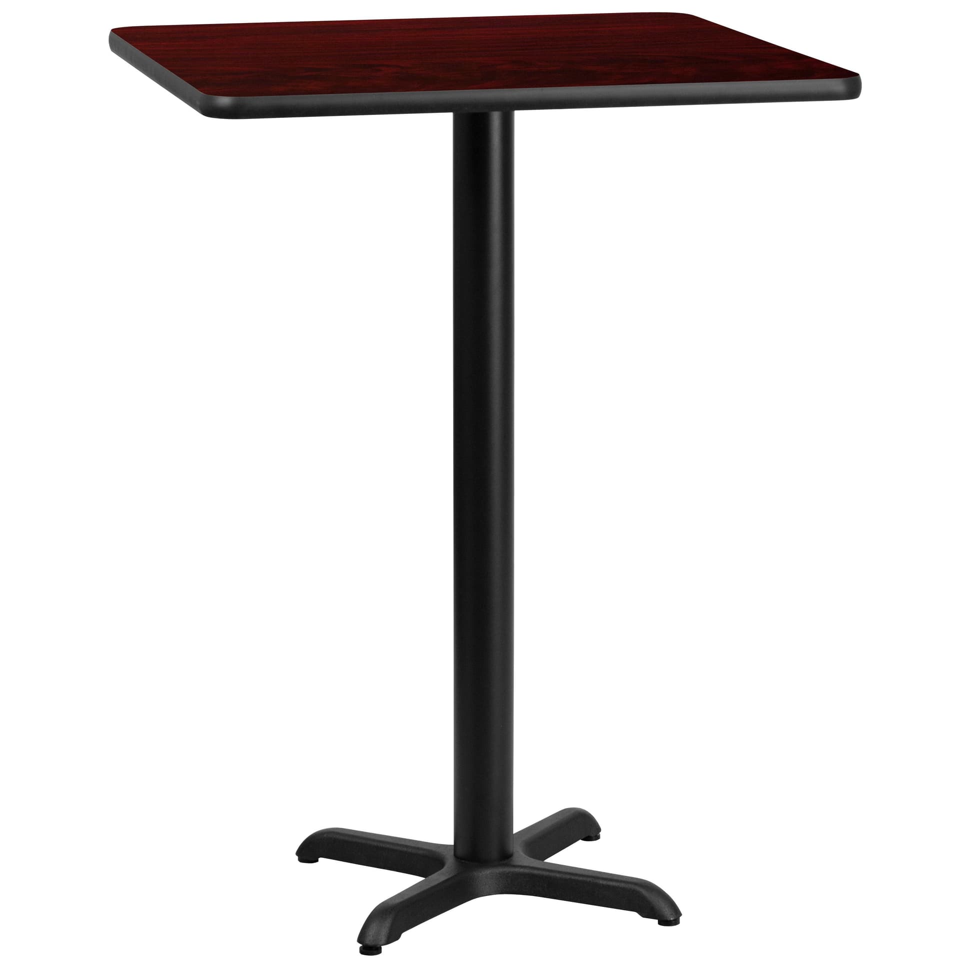 24" Square Mahogany Laminate Table Top with 22" x 22" Bar Height Table Base