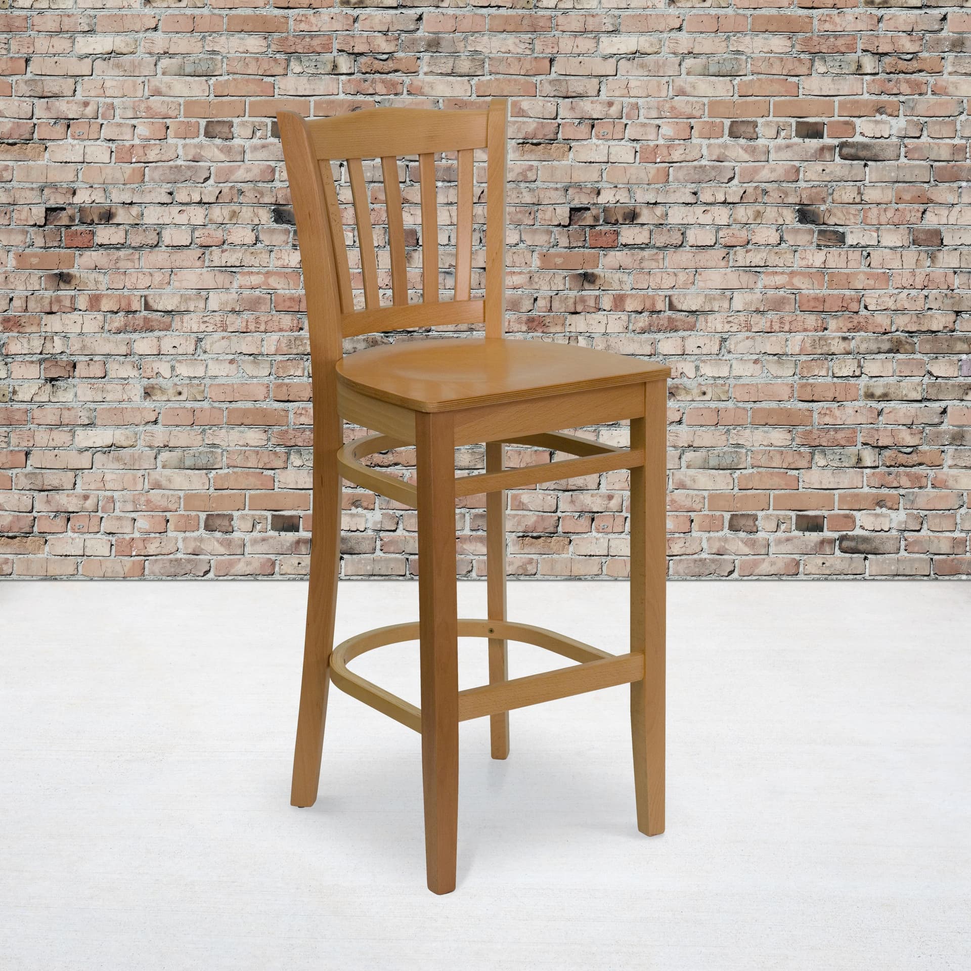 Vertical Slat Back Natural Wood Restaurant Barstool with Footrest