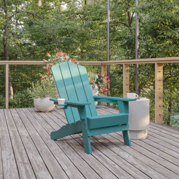 Commercial Grade All-Weather Adirondack Chair with Swiveling Cupholder - Gray