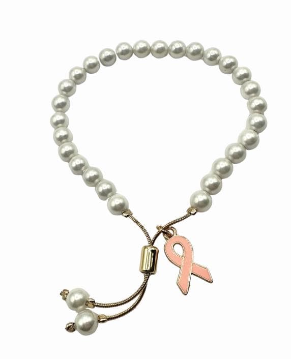 Breast Cancer Awareness Pearl Slider Bracelet