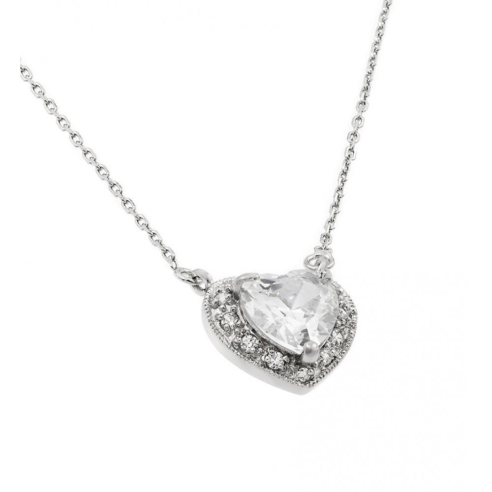 PARIKHS Rhodium Plated CZ Heart April Birthstone Necklace in 925 Sterling Silver