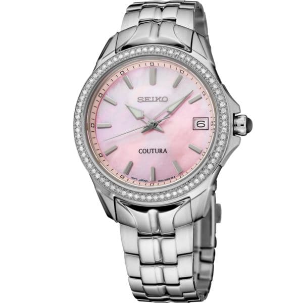 Seiko Coutura Diamonds SS Quartz Pink MOP Dial, Diamond Bezel, Silver bracelet