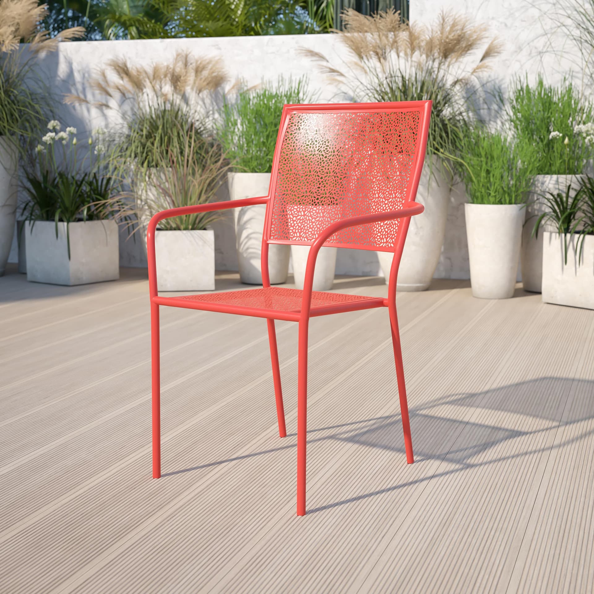 Coral Indoor-Outdoor Steel Patio Arm Chair with Square Back - Bistro Chair