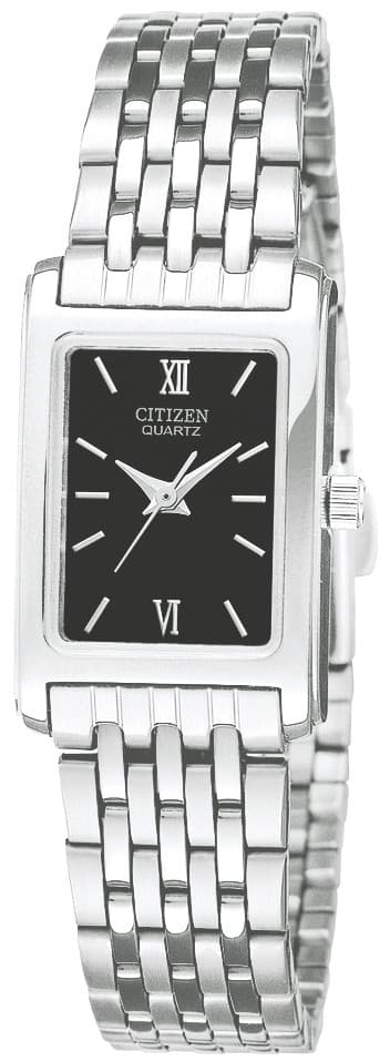 Ladies' Quartz Tank Style, Stainless Steel Watch with Black Dial