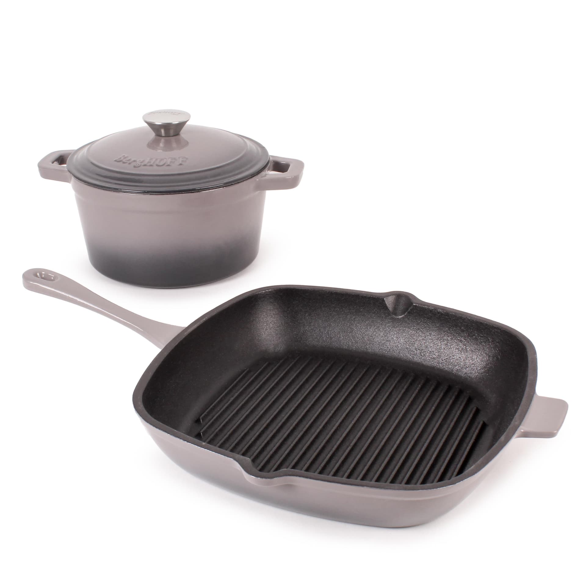 Neo 3pc Cast Iron Set: 3qt Covered Dutch Oven & 11" Grill Pan, Oyster