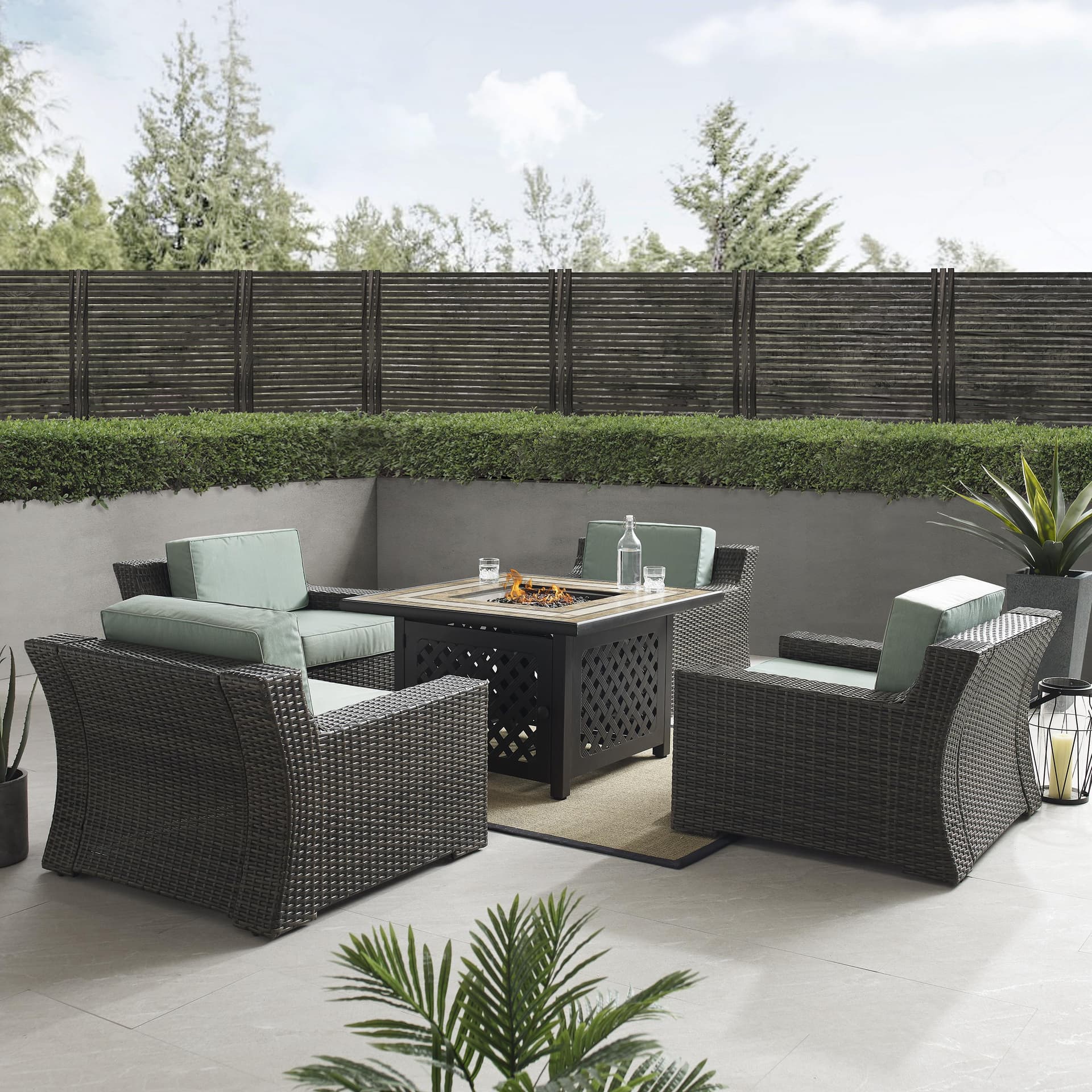 Beaufort 5Pc Outdoor Wicker Chair Set W/Fire Table