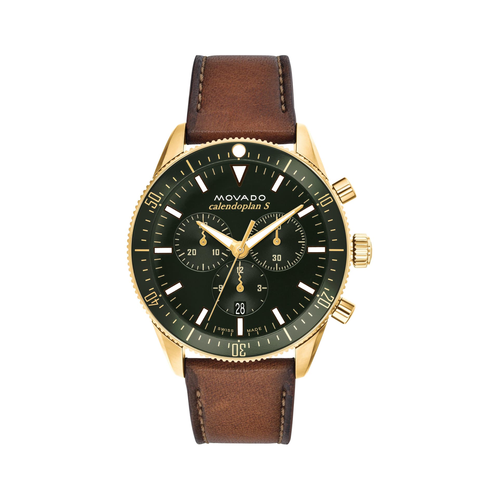 Heritage Gents. Gold Plated SS Case. Cognac Leather Strap. Green Dial.