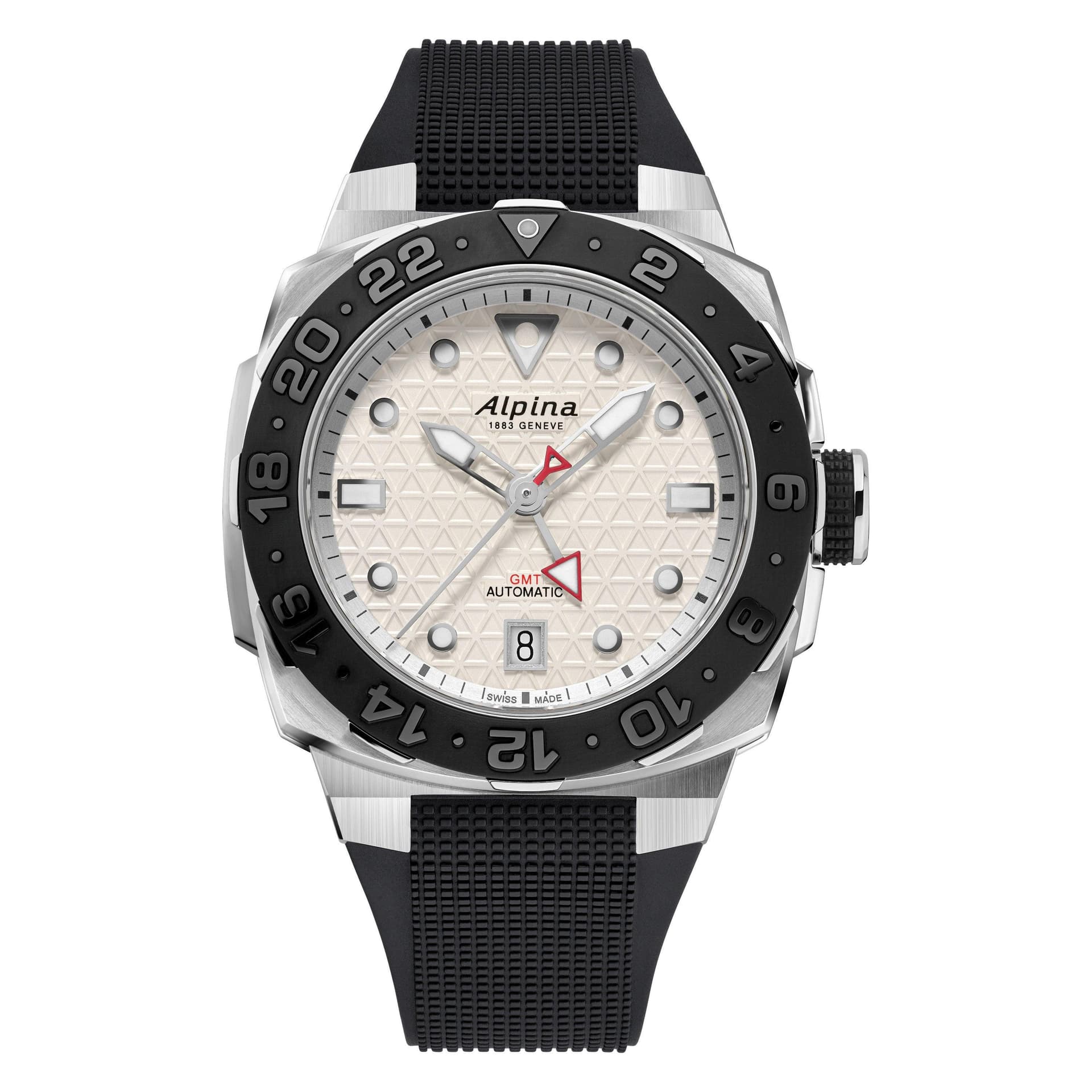 Men's Seastrong Diver Extreme Automatic GMT Black Rubber Strap Silver Dial