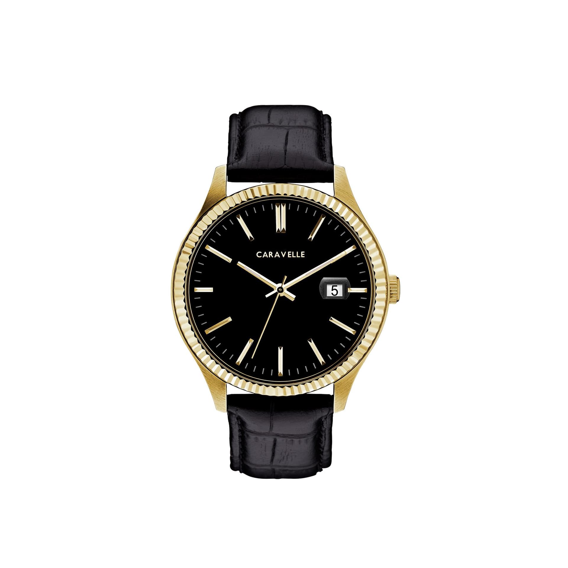 Caravelle Men's Black Leather Strap Watch
