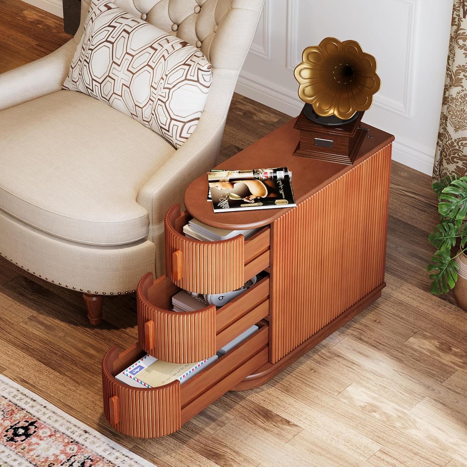 10.8" Walnut Solid Wood 3-Drawer End Table