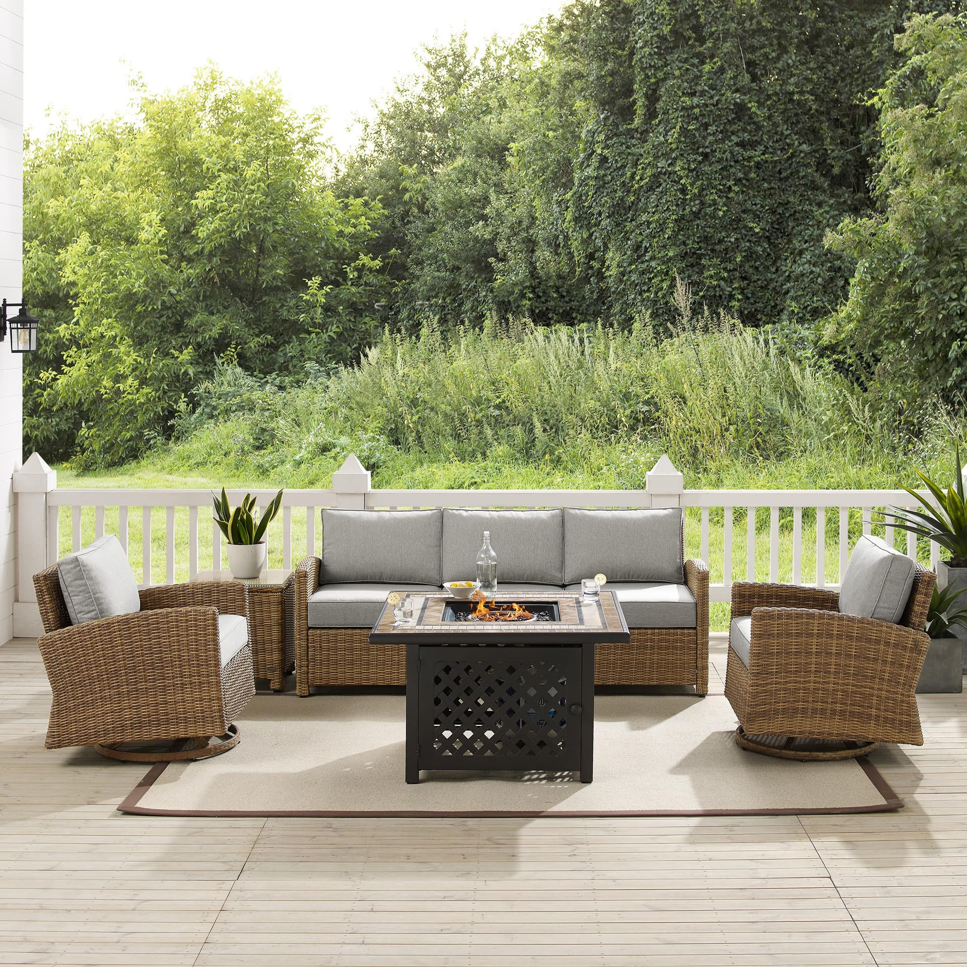 Bradenton 5Pc Swivel Rocker And Sofa Set W/Fire Table
