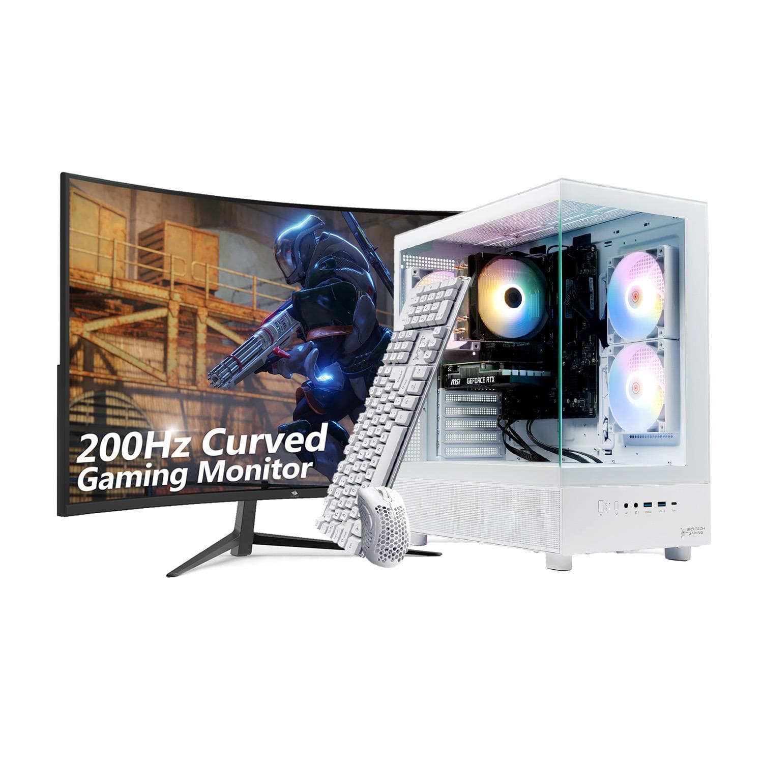 Azure 3 Gaming Tower: White w/ 27" Gaming Monitor