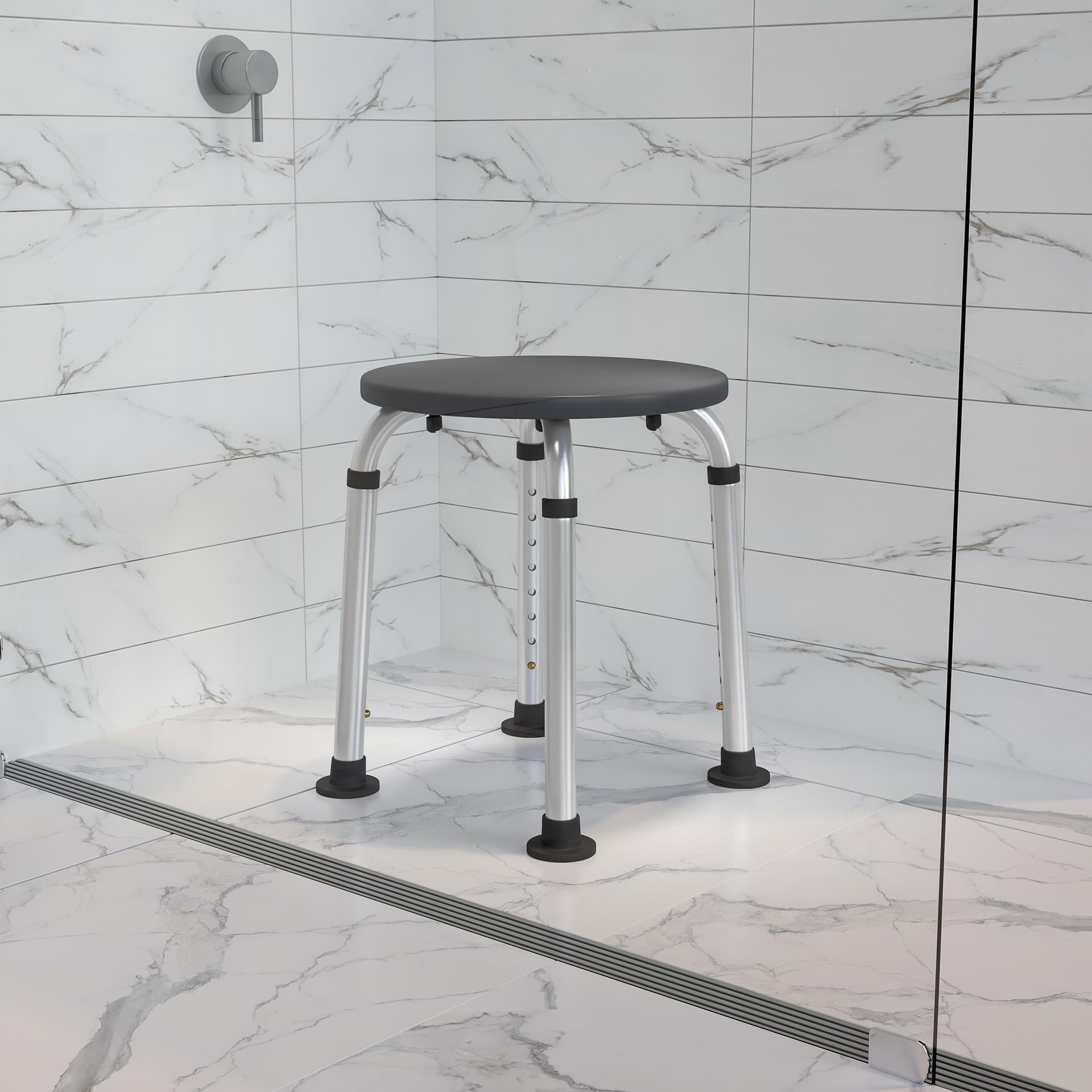 Tool-Free 300 Lb. Capacity, Adjustable Gray Bath & Shower Stool