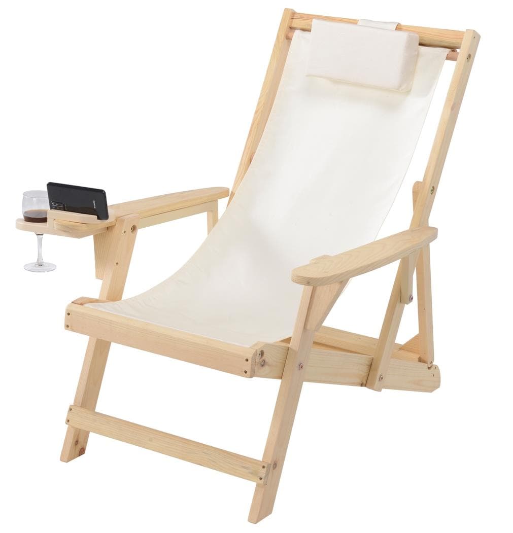Romantic Collection - Canvas Sling Chair w/Beverage Holder - Beige