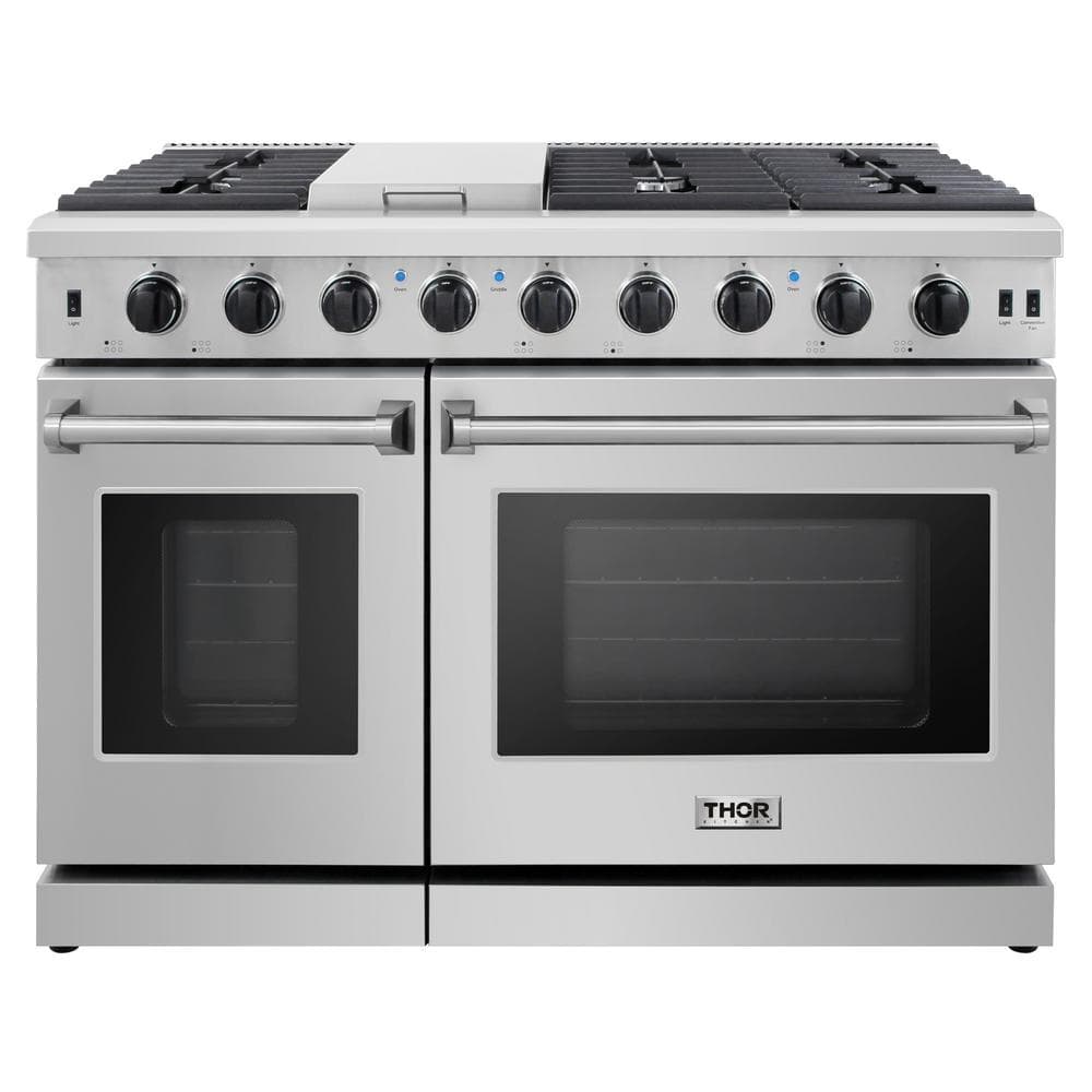 48" Stainless Steel 6.8 cu. ft. Double Oven Gas Range w/ Griddle and 6-Burners