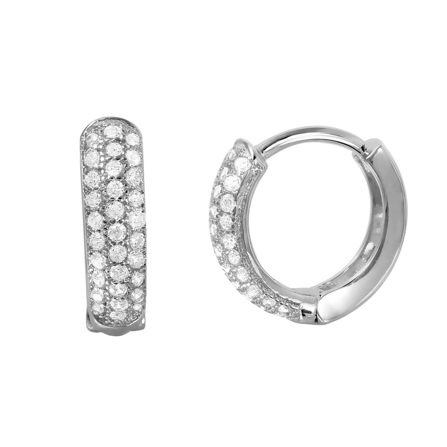 PARIKHS Rhodium Plated CZ Huggie Hoop Earrings in 925 Sterling Silver