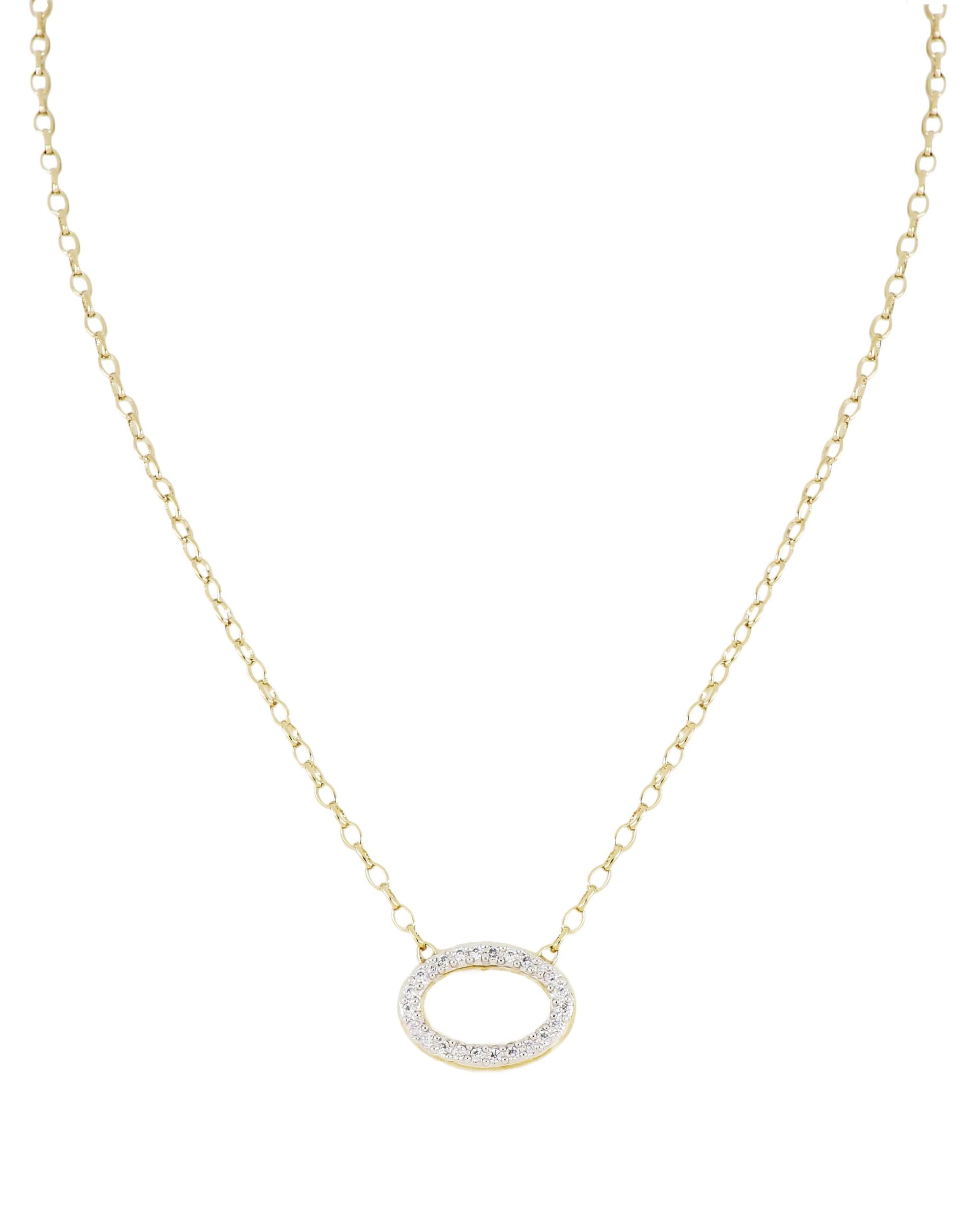Aldrava Collection - Oval Pave Necklace, Gold. 16'-18" chain, 1.5" Dia. Oval Pendant