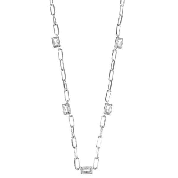 Paperclip Chain with Bezel Setting CZs - Silver