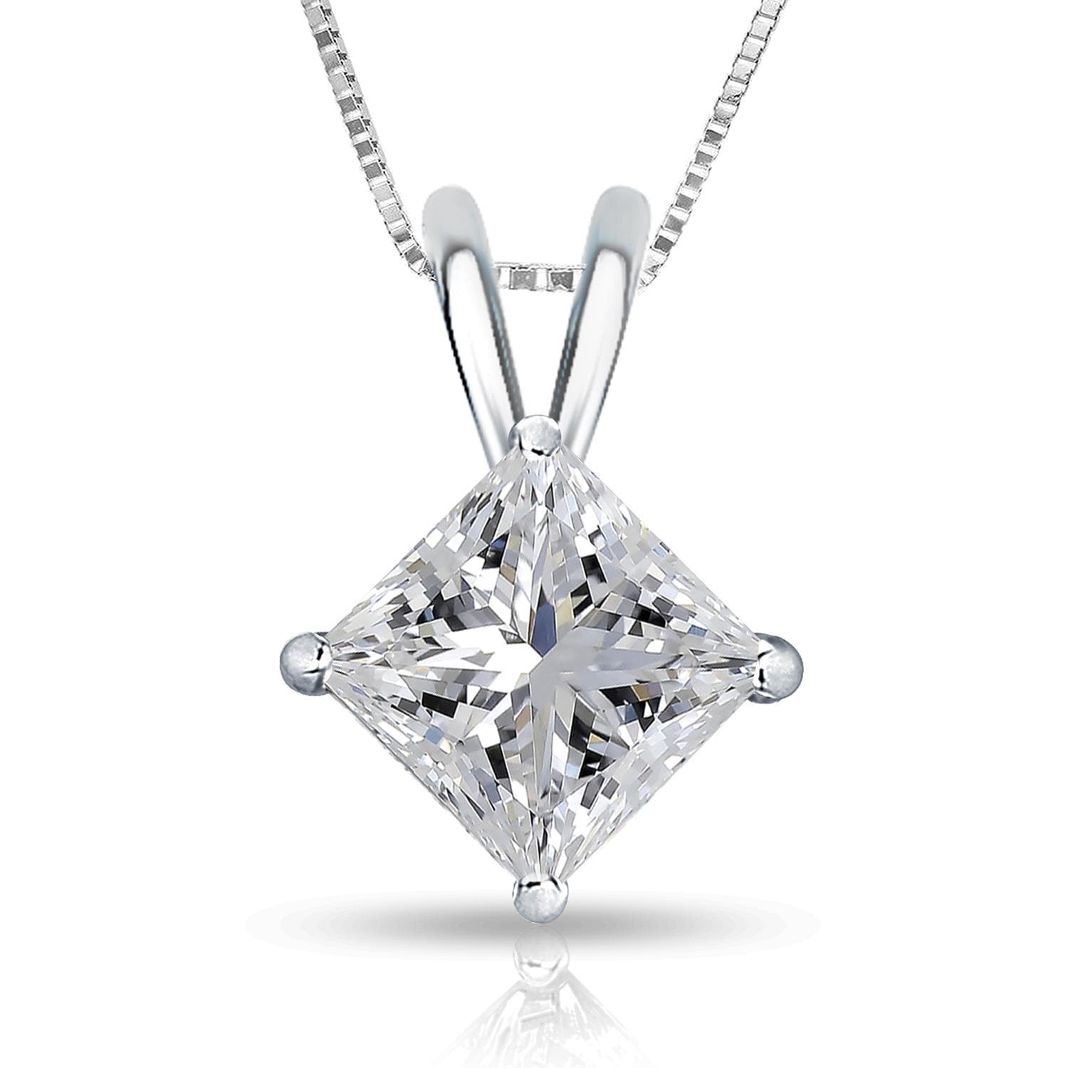 Princess cut 10K WG Pendant w/ Silver CN 0.04ct