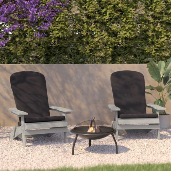 Indoor/Outdoor Gray Folding Adirondack Chairs with Gray Cushions - Set of 2