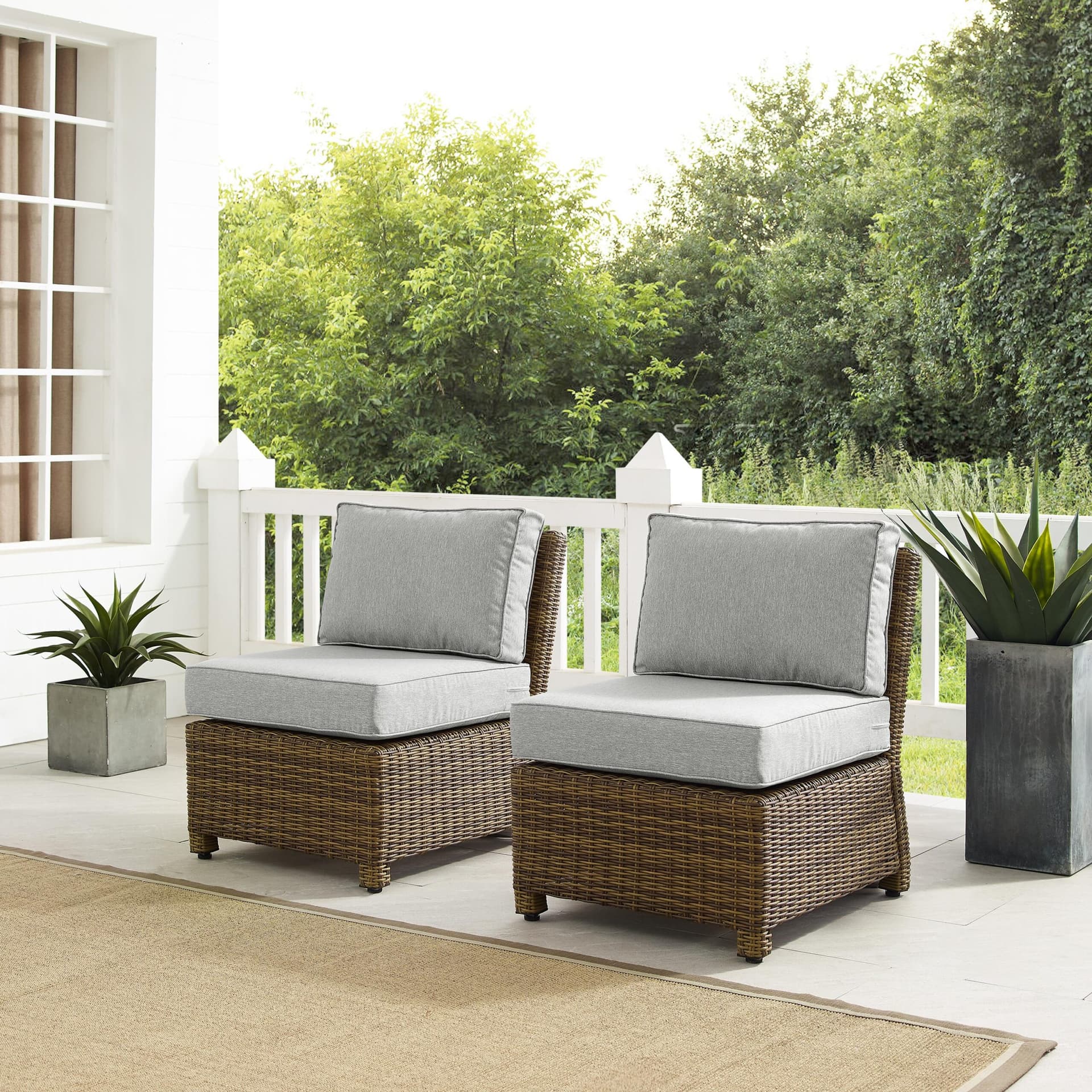 Bradenton 2Pc Armless Wicker Outdoor Chair Set