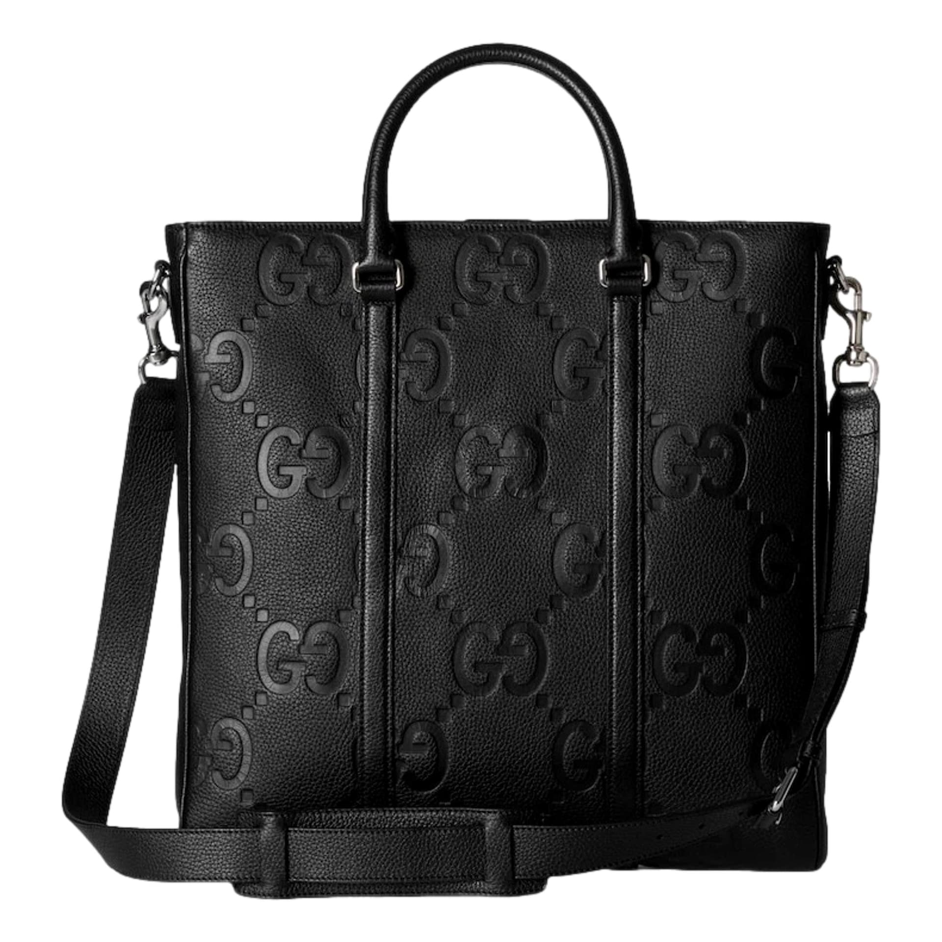 Gucci Jumbo GG Embossed Black Leather Tote Bag Large Monogram Handbag