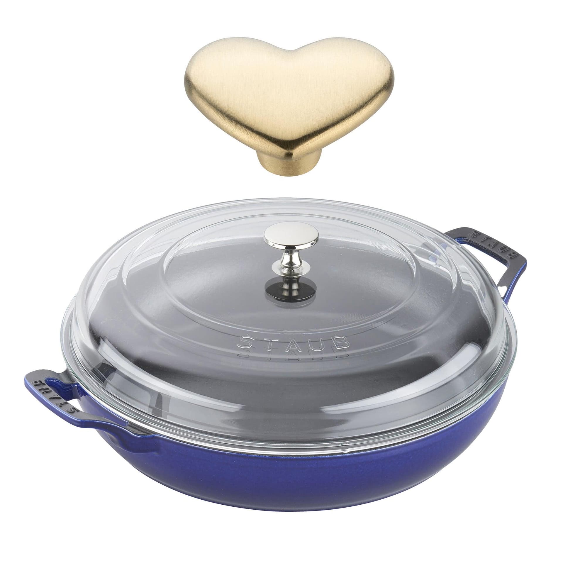 3.5qt Cast Iron Braiser w/ Glass Lid & Heart Knob Blue