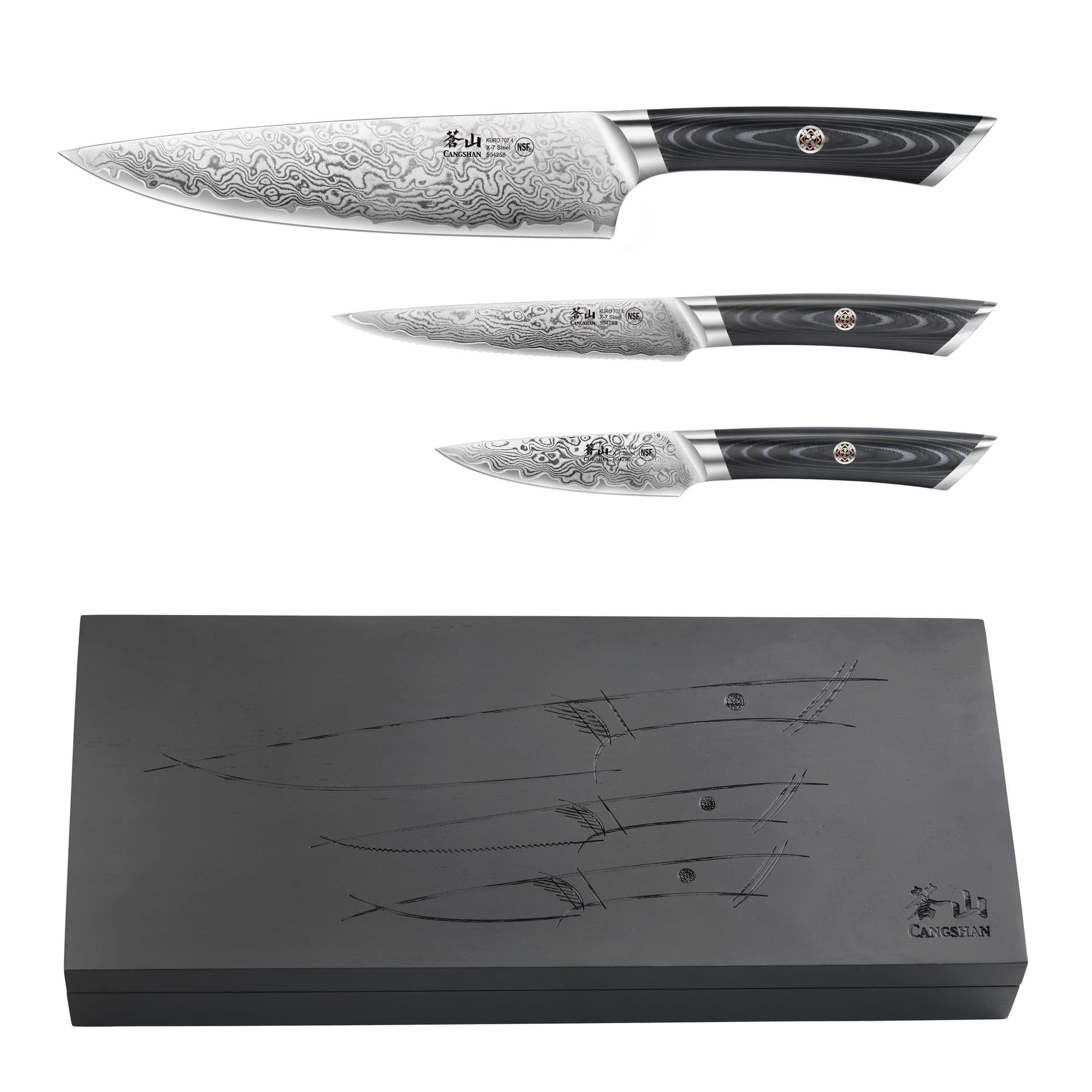 3-Piece Kuro Series Knife Starter Set w/Ashwood Box