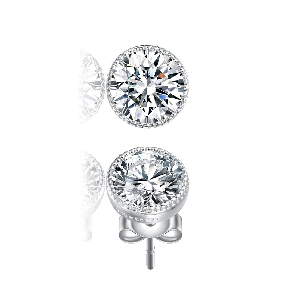 CZ Rhodium Round Stud Earrings
