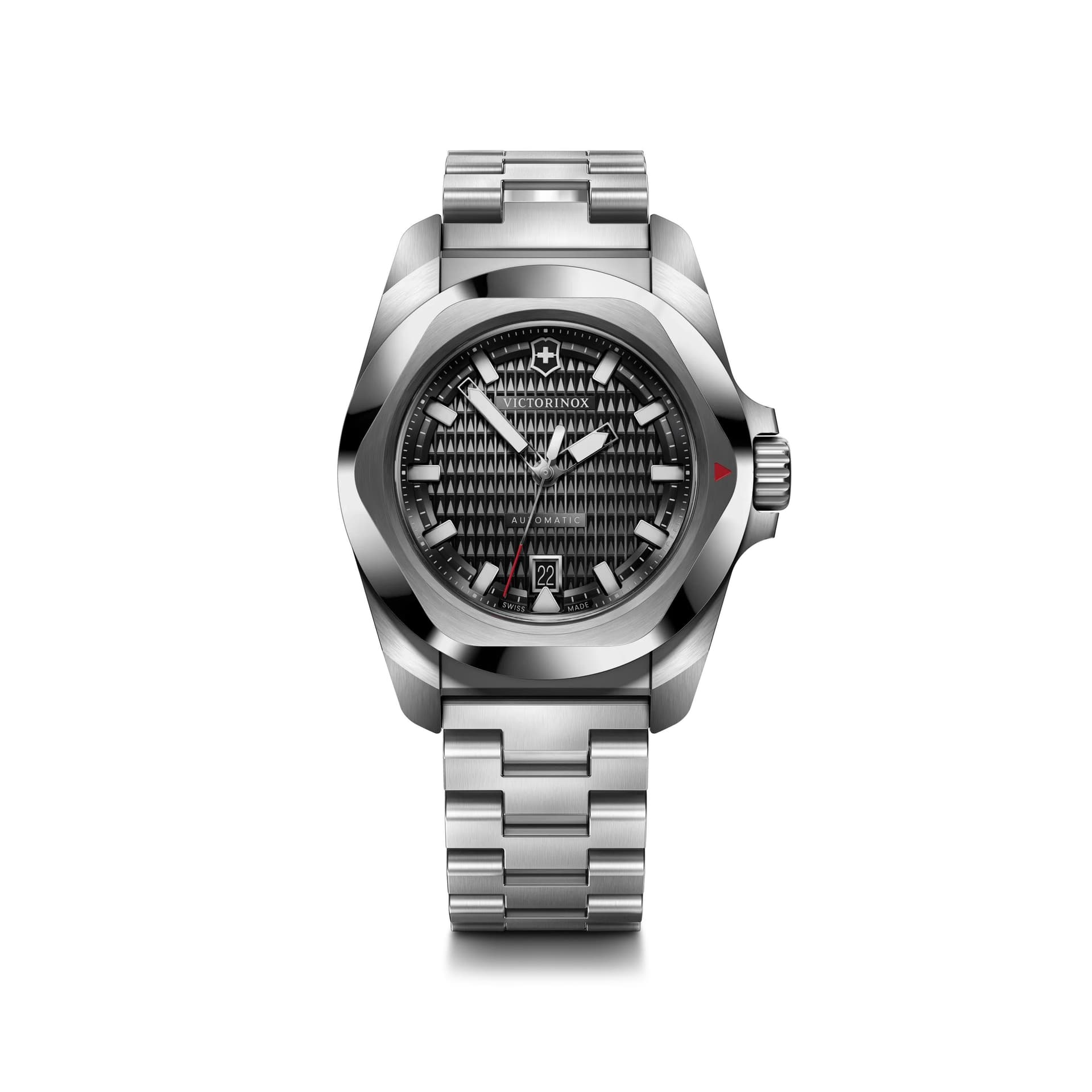 I.N.O.X. Auto 41mm, silver stainless steel case, bezel and bracelet - black dial