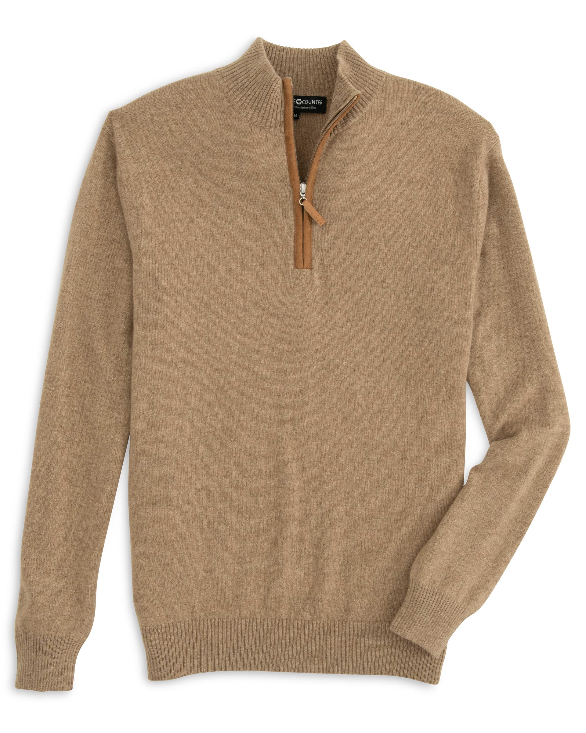 Cashmere Counter - Men's 1/4 Zip Cashmere Cardigan - Small - Camel