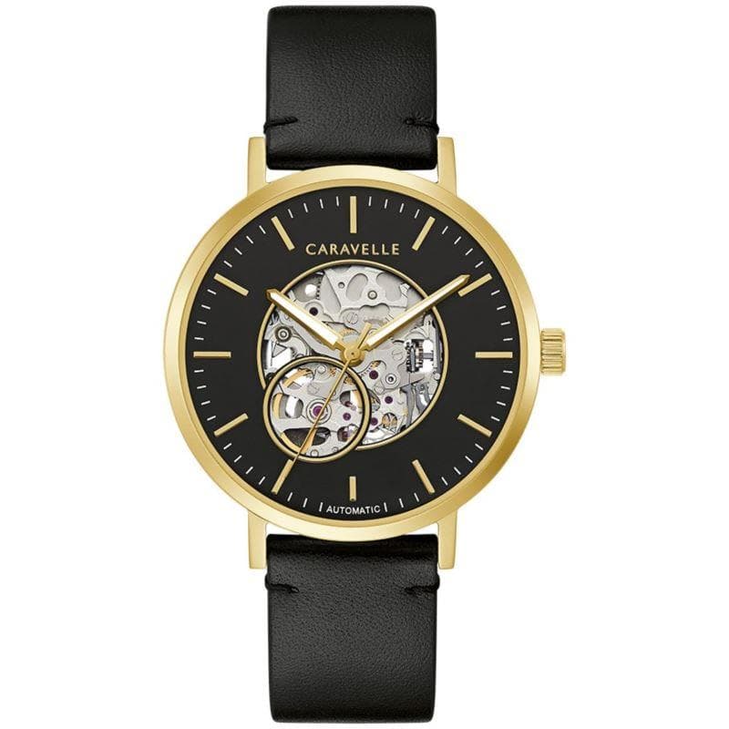 Caravelle Men's Black Leather Strap Watch