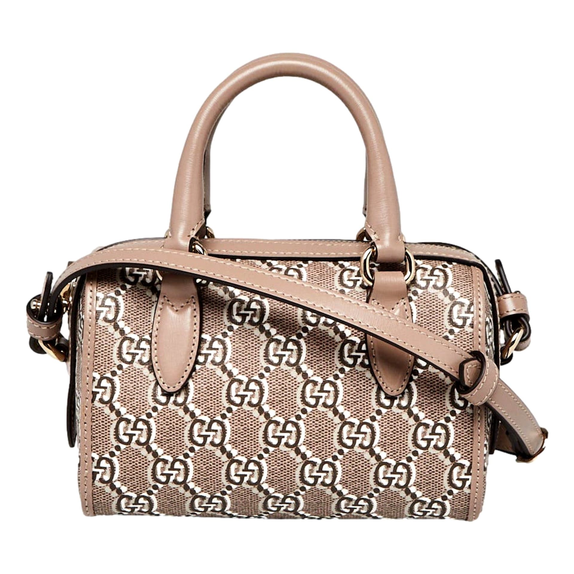 Gucci GG Shadow Monogram Canvas Leather Mini Bowler Bag Beige Black