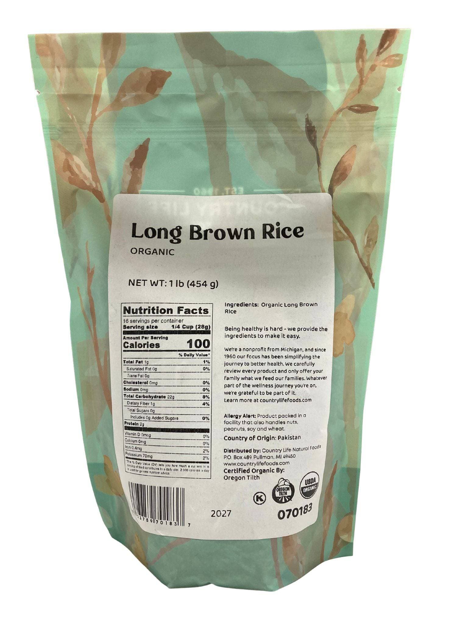 Long Rice, Brown, Organic - Country Life Natural Foods