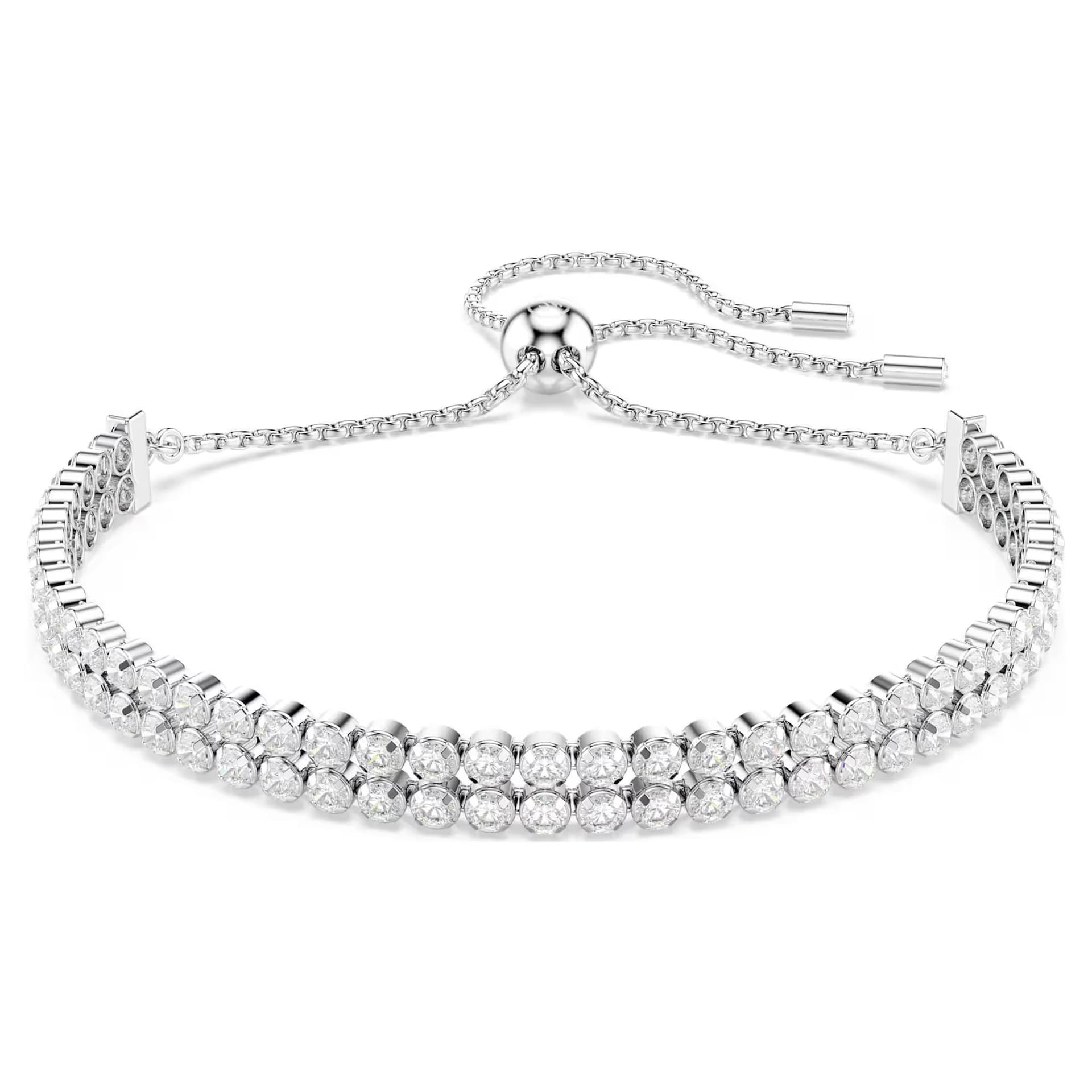 Swarovski Matrix Tennis Bracelet Round Cut, White, Rhodium Plated
