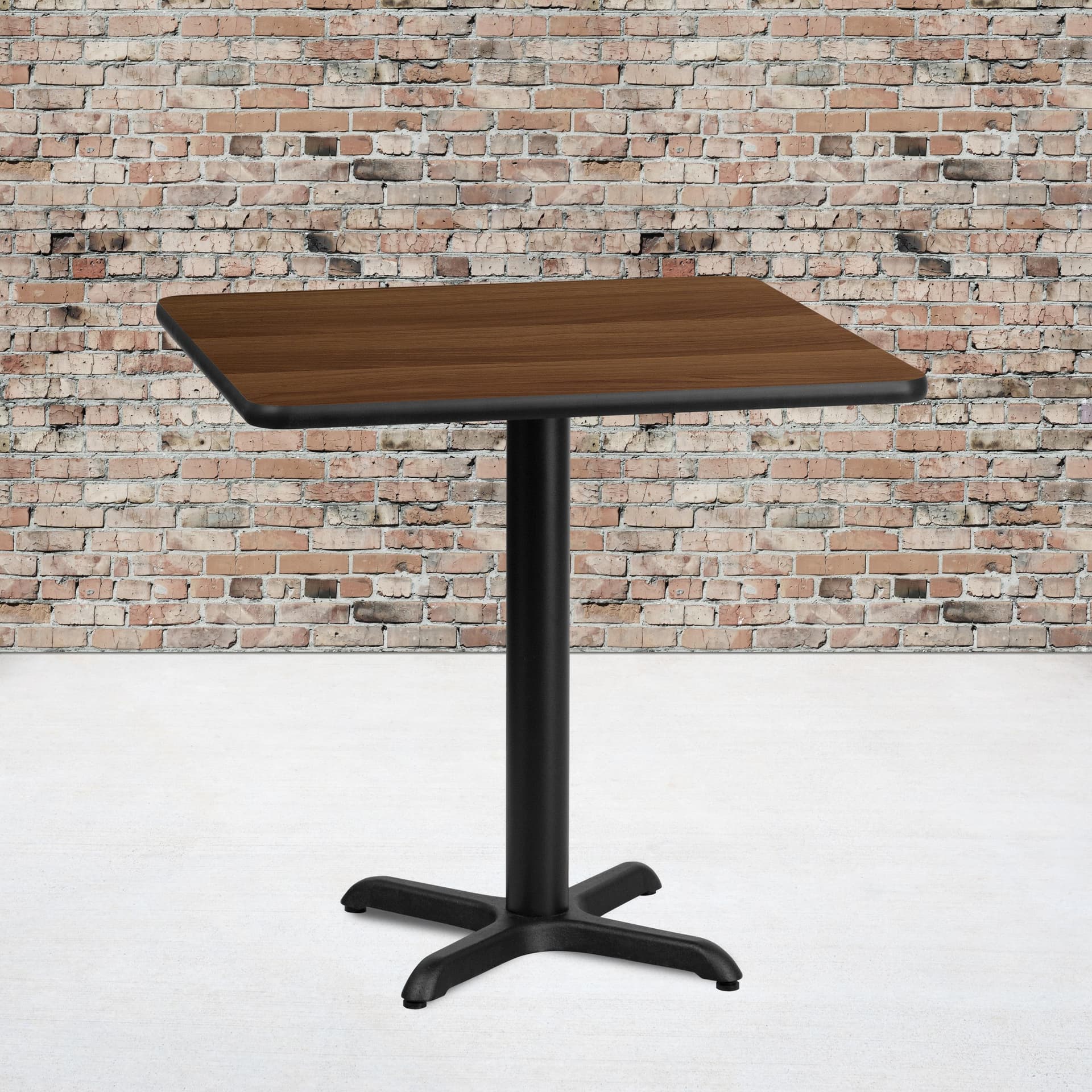 24" Square Walnut Laminate Table Top with 22" x 22" Table Height Base