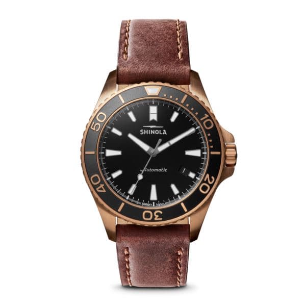 Mens' Bronze Monster Automatic Teak Leather & Khaki Strap Watch Black Dial